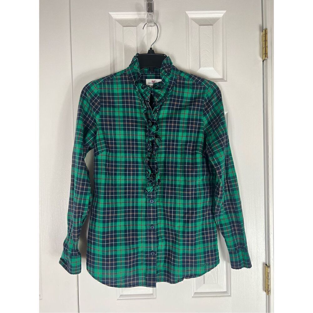 Vineyard Vines Womens Plaid Button Up Blouse Size 0